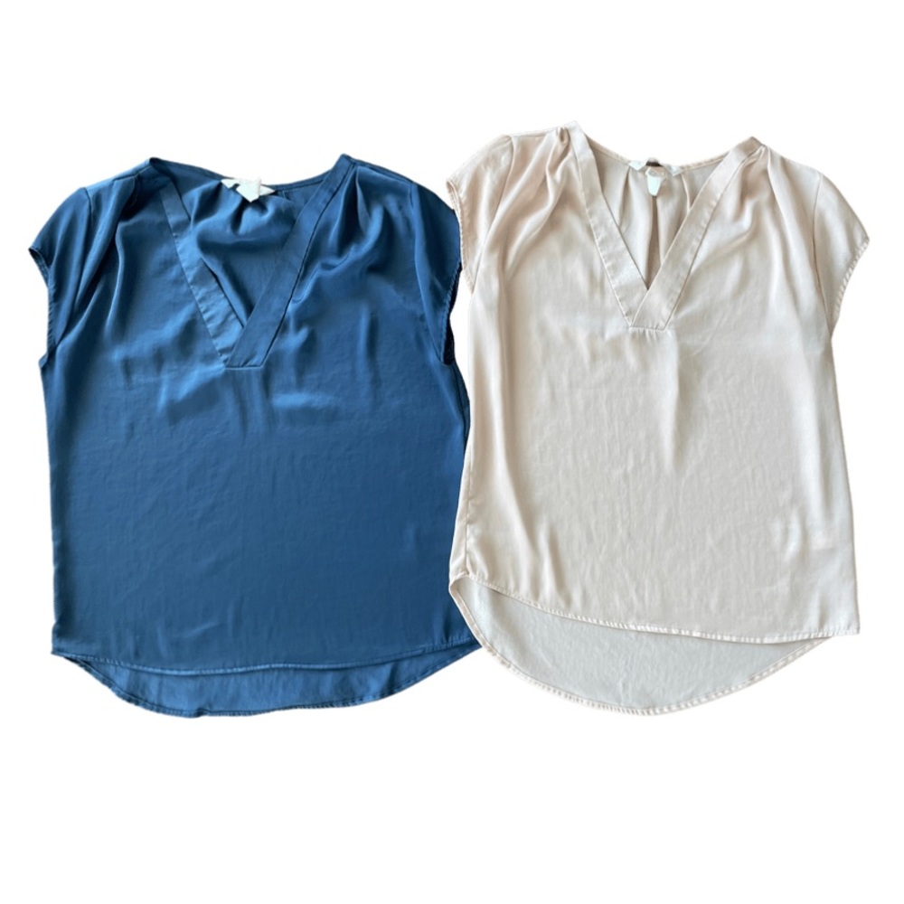 H&M V-Neck Cap-Sleeve Polyester Satin Blouse Top Bundle (2) Size XS\2&4